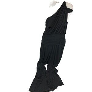 BISOU BISOU Womens Black Wide Leg Jumpsuit Size 14 Michelle Bohbot one shoulder